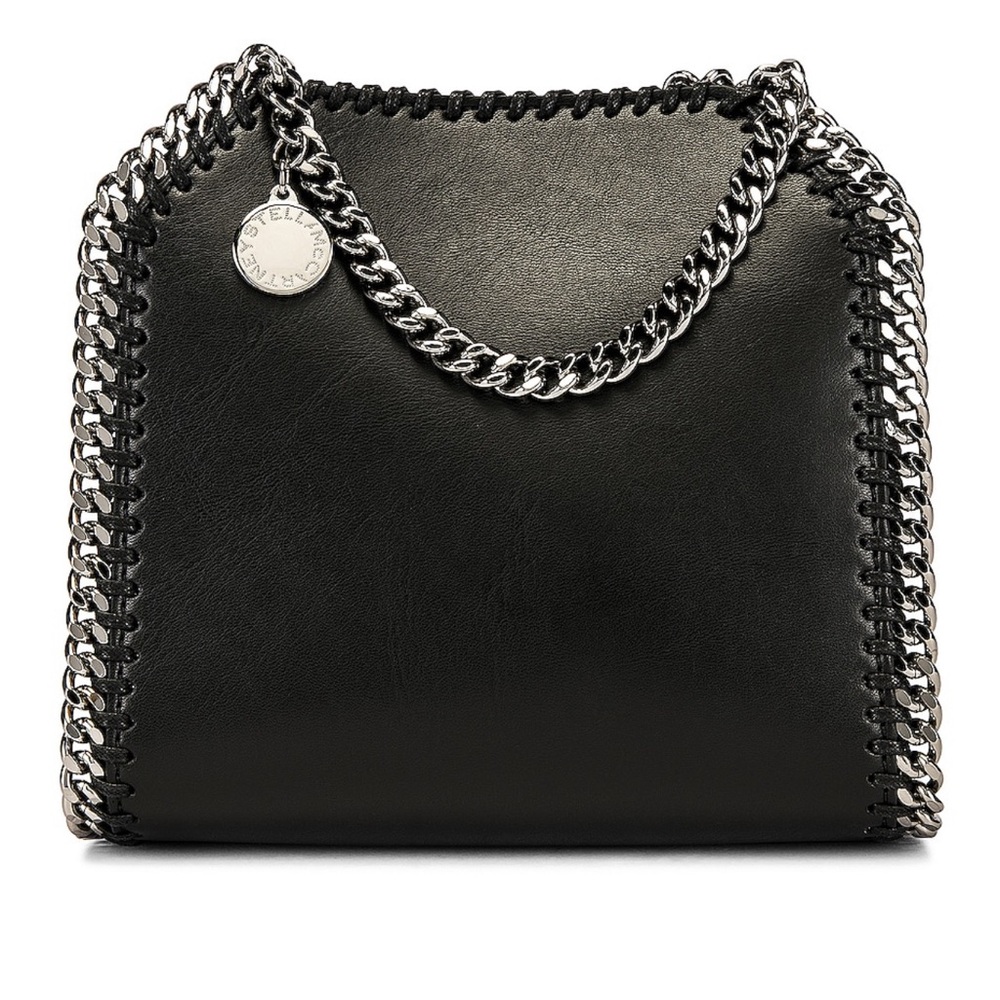Auth. Stella McCartney Falabella Mini Tote - Black Vegan Leather, Silver Chain